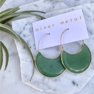 Jade Green Gem and gold Hoop Earrings by Minor Metal.